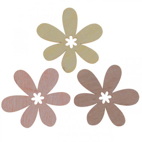 Floristik24 Wooden flowers scatter decoration blossoms wood beige/yellow/pink Ø4cm 72p