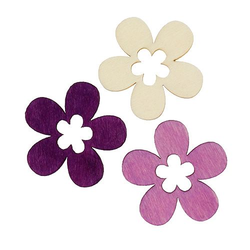 Floristik24 Sort of wood flowers Purple, white 4cm 72pcs