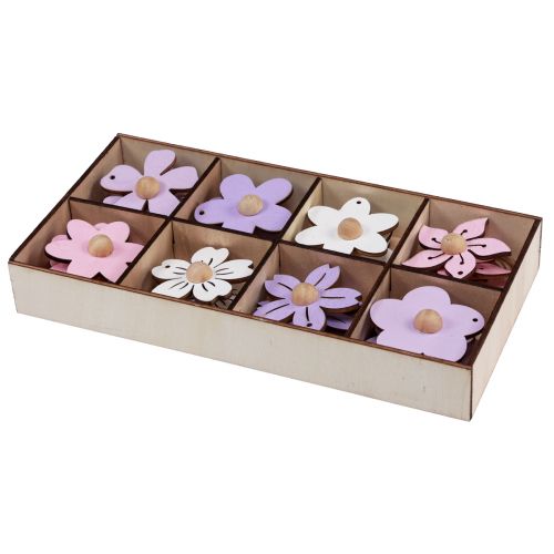Product Wooden flowers hanging decoration wood purple, pink, white 4.5cm 24 pcs