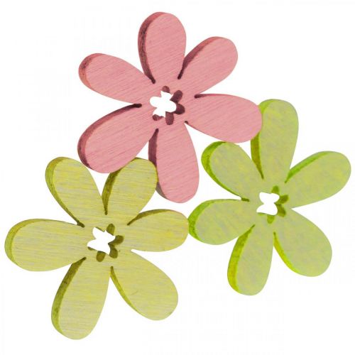 Floristik24 Wooden flowers scatter decoration blossoms wood yellow/pink/green Ø2cm 144p