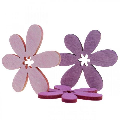 Product Wooden flowers scatter decoration flowers wood purple/violet/pink Ø4cm 72 pcs