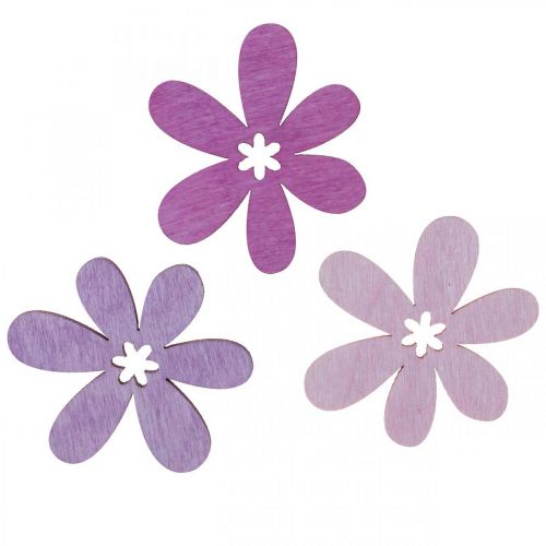 Wooden flowers scatter decoration flowers wood purple/violet/pink Ø4cm 72 pcs