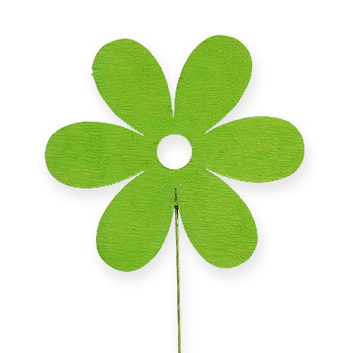 Floristik24 Wooden flower on the wire 8cm 3-colored sort. 12st
