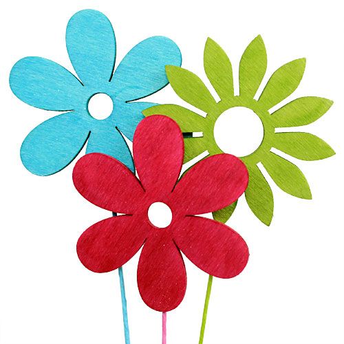 Product Wooden flowers with wire sorted Ø6cm L29cm 18pcs