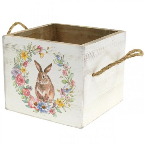 Floristik24 Deco Planter Shabby Wood White Bunny Planter 12×14×14cm