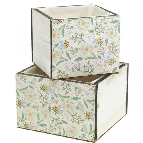 Boxes for planting, wooden decoration, decorative box with bees, spring decoration, shabby chic L15/12cm H10cm set of 2