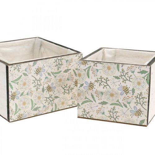 Product Boxes for planting, wooden decoration, decorative box with bees, spring decoration, shabby chic L15/12cm H10cm set of 2