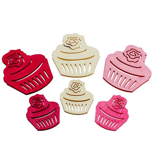 Floristik24 Wooden cupcakes table decoration pastel colors muffins birthday decoration 24pcs