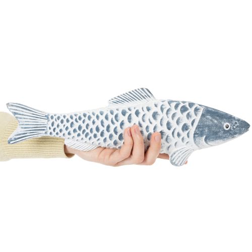 Wooden fish in blue and white, fish decoration, wood flour, 35cm, 1 piece | Floristik24.co.uk