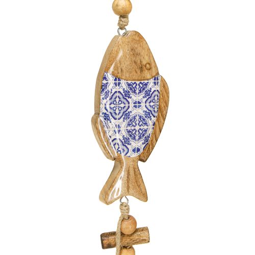 Product Wooden fish for hanging bell natural blue white H46cm