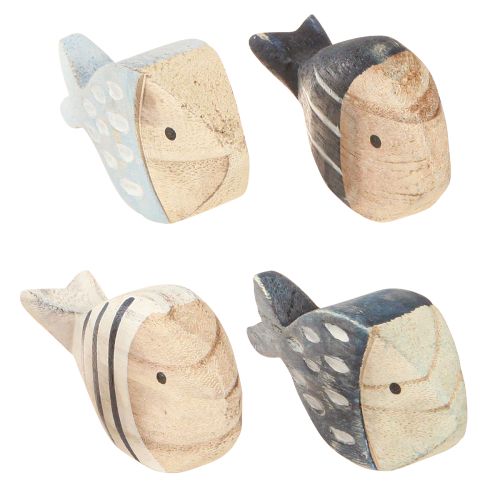 Floristik24 Wooden Fish Maritime Table Decoration Natural Blue White 8-9cm 8 pcs