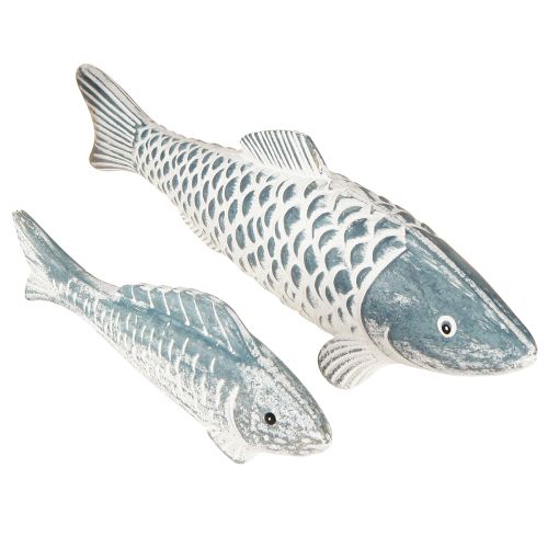 Floristik24 Wooden Fish Blue White Pressed Wood 23cm/35cm Set of 2