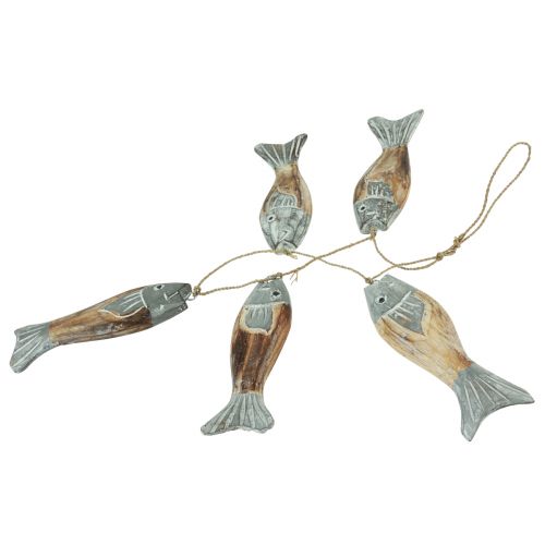 Product Wooden fish silver gray hanger with 5 fishes wood 15cm