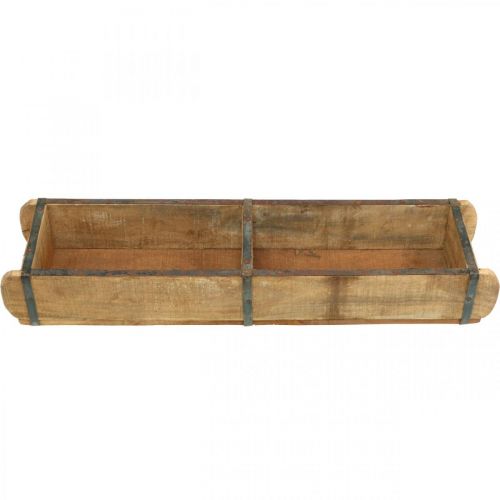 Product Wooden planter with metal fittings, double brick shape, vintage planter L57cm
