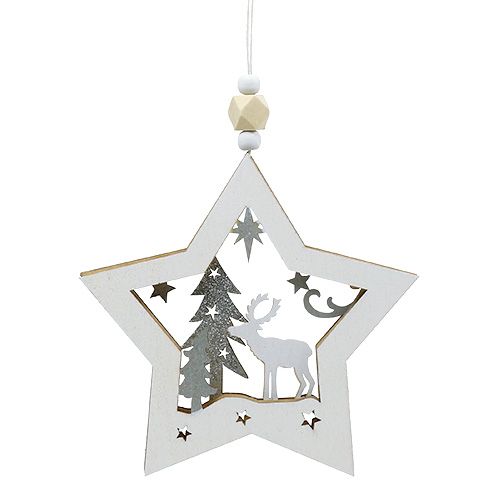 Floristik24 Hanging Decoration Wooden Star with motive 15cm 3pcs