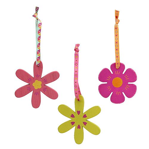 Floristik24.co.uk Wooden hanger flower Ø8cm colored 12pcs77546