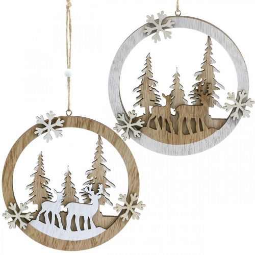 Floristik24 Wooden trailer with deer, forest diorama, winter decoration to hang Ø15cm 4pcs