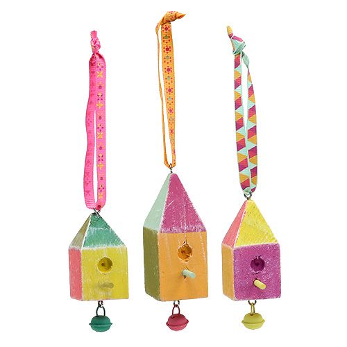Wooden hanger birdhouse 7x3x3cm multicolored 6pcs | Floristik24.co.uk