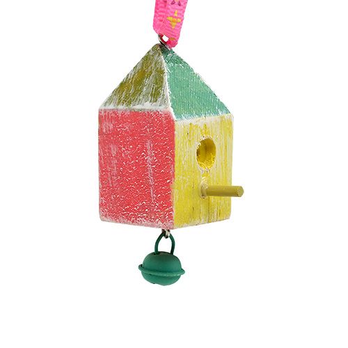 Wooden hanger birdhouse 7x3x3cm multicolored 6pcs | Floristik24.co.uk
