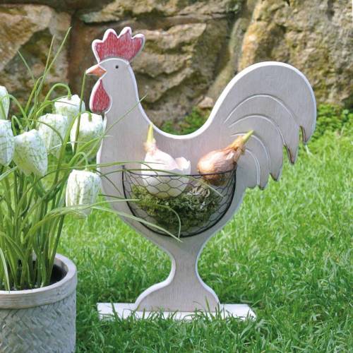 Floristik24 Wooden cock with basket, Easter decoration, wooden figure for planting, spring decoration, decorative chicken