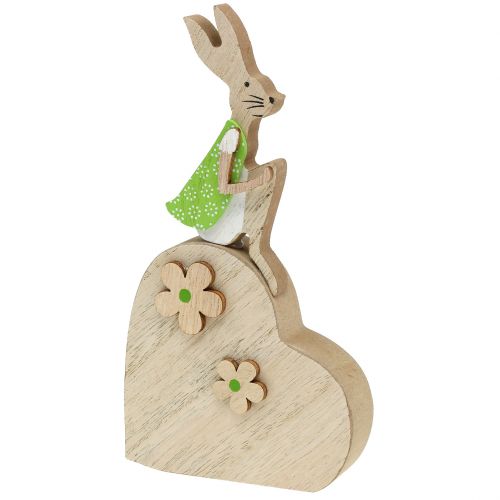 Wooden rabbit on heart 16,5cm 4pcs