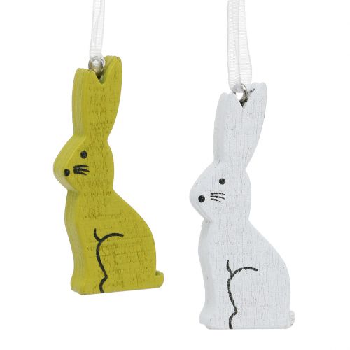 Floristik24 Wooden bunny to hang green, white 2.5cm x 6.5cm 10pcs
