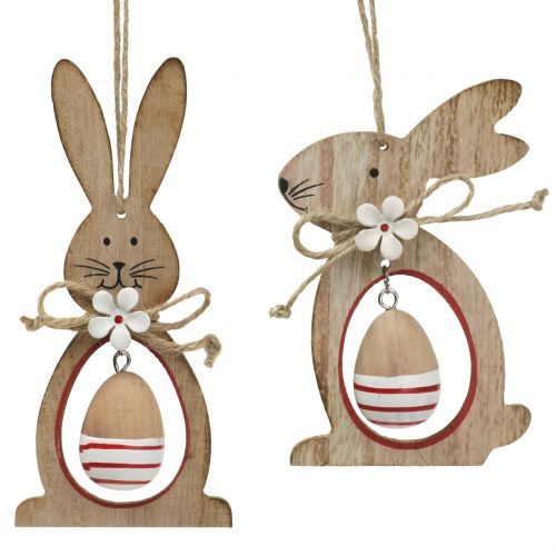 Floristik24 Easter bunnies made of wood to hang with Easter eggs 12cm - 14.5cm 4pcs