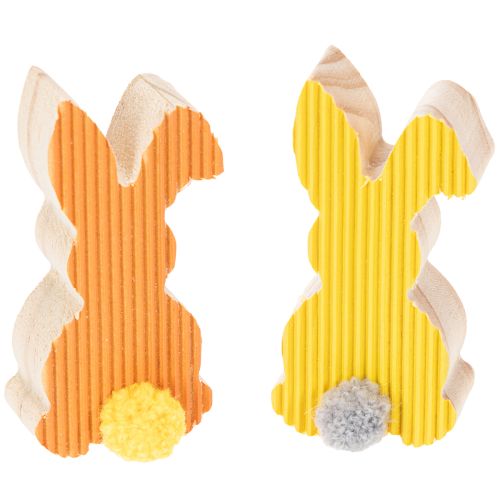 Wooden Easter Bunny Decorations, Yellow and Orange, 4x8cm, 6 Pieces