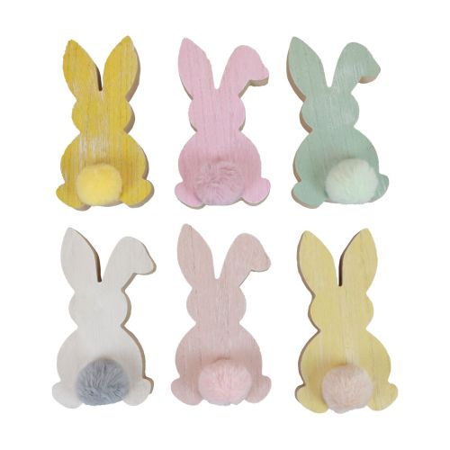 Floristik24 Wooden Rabbit Decoration Rabbits Easter Decoration Wood Pastel 8.5×16cm 6 pcs