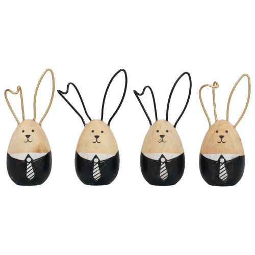 Floristik24 Wooden bunny eggs Easter decoration black white Ø4.5cm 12cm 4pcs