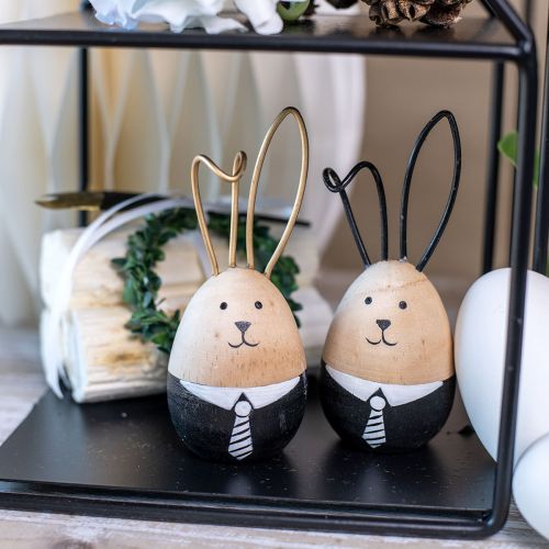 Product Easter bunnies wooden bunnies eggs Easter decoration black white Ø4.5cm 12cm 4pcs