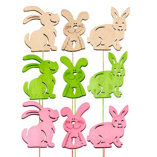 Floristik24 Wooden rabbits with wire pastel sort. 6cmx8cm L31cm 18pcs