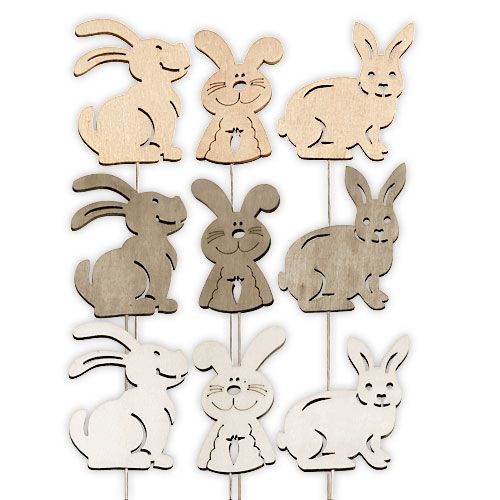 Floristik24 Wooden rabbits with wire natural assorted 6cmx8cm L31cm 18 pcs
