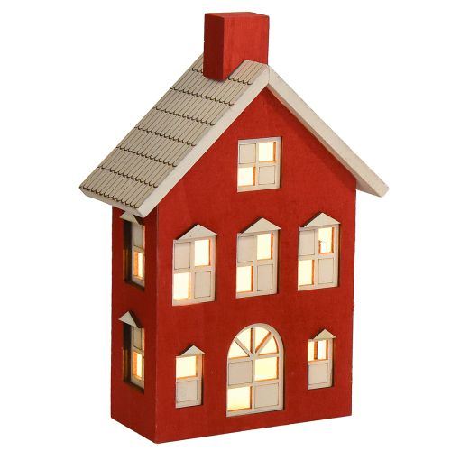 Wooden house decoration light house wood red and white for battery H19.5cm