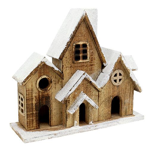 Floristik24 Wooden house with LED lighting 34cm x 30cm nature, white
