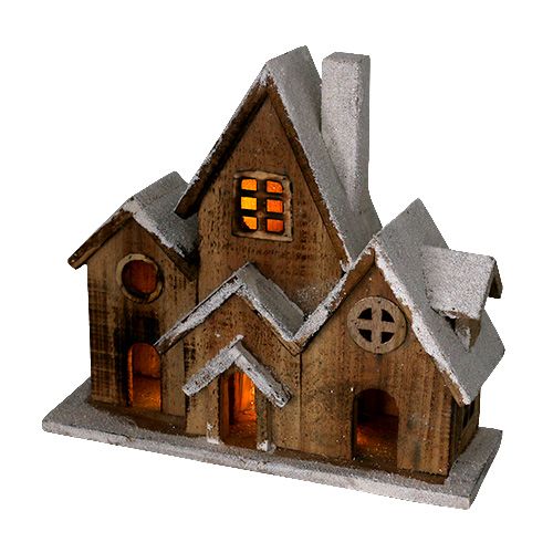 Product Wooden house with LED lighting 34cm x 30cm nature, white