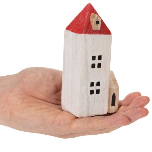 Deko Wooden House Set Red and White Multi-Part Winter Decoration 13 cm 6 pcs | Floristik24.co.uk