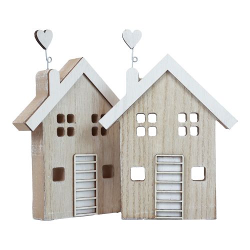 Wooden House Decorative House Table Stand Wood 20cm 2 Pcs