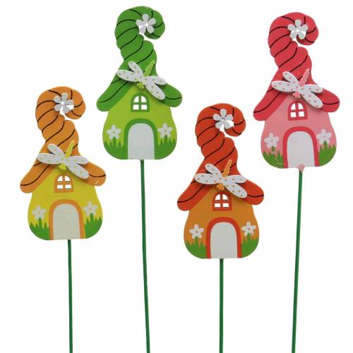 Floristik24 Flower pin Gnome house with stick Assorted 5 × 9cm 16pcs