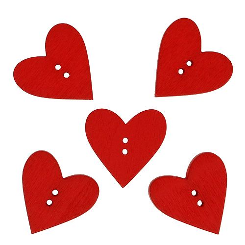 Floristik24 Wooden heart buttons 2.5cm red 48 pcs