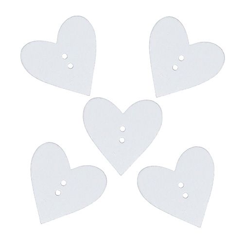 Floristik24 Wooden heart buttons 2.5cm white 48p