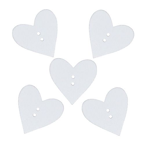Floristik24 Wooden heart buttons 2.5cm white 48 pcs