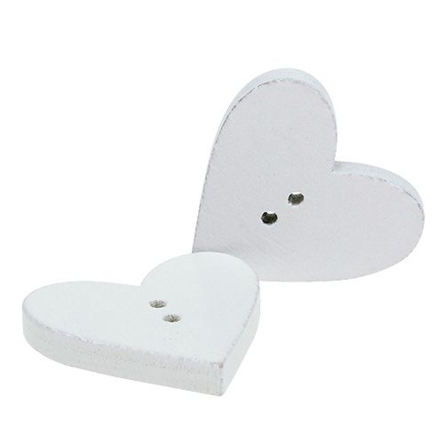 Floristik24 Wooden heart buttons 2.5cm white 48 pcs