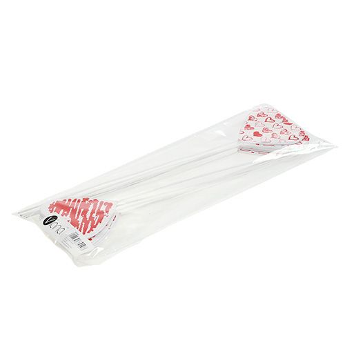 Floristik24 Wooden heart on the rod 7cm x 7cm white, red 12pcs