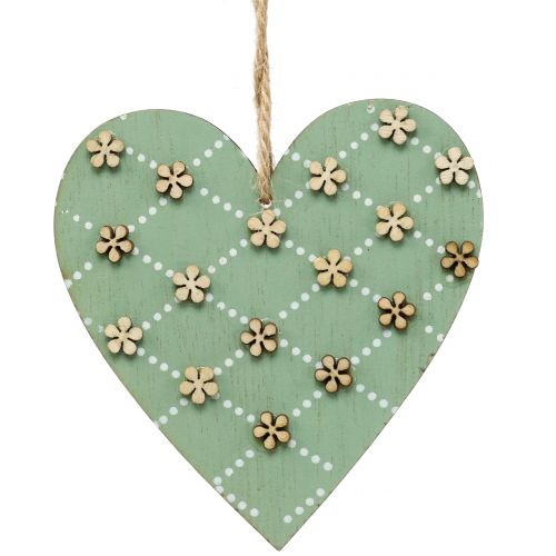 Product Wooden heart to hang green / natural 10cm 4pcs