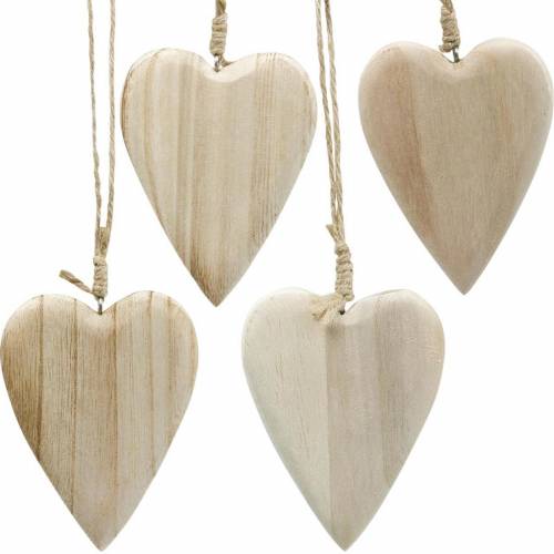Wooden hearts to hang natural 10cm 4pcs