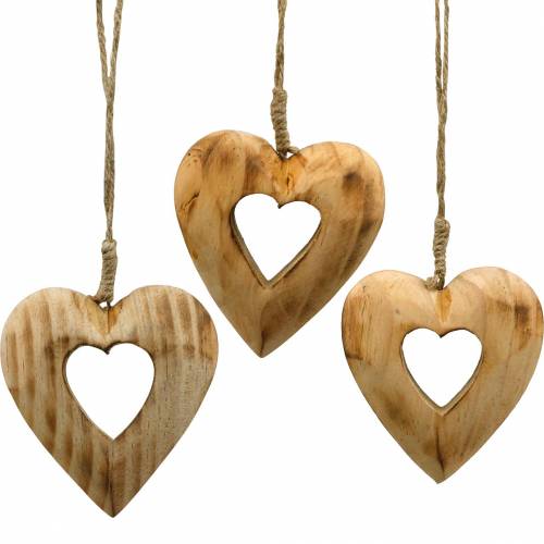Floristik24 Decorative pendant heart, wooden heart, Valentine&#39;s Day, wooden pendant, wedding decoration 6pcs