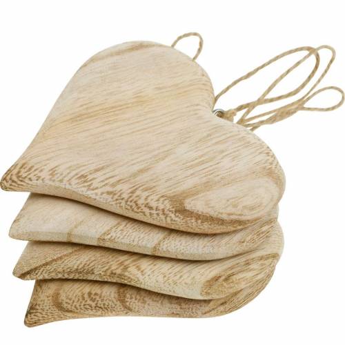 Floristik24 Decorative heart Valentine&#39;s Day wood heart to hang nature wood decoration 4pcs