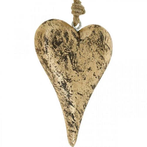 Floristik24 Heart to hang wood golden vintage hanger 15cm
