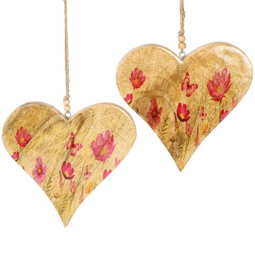 Wooden Hearts for Hanging Flowers Natural Pink H18cm 2 Pcs